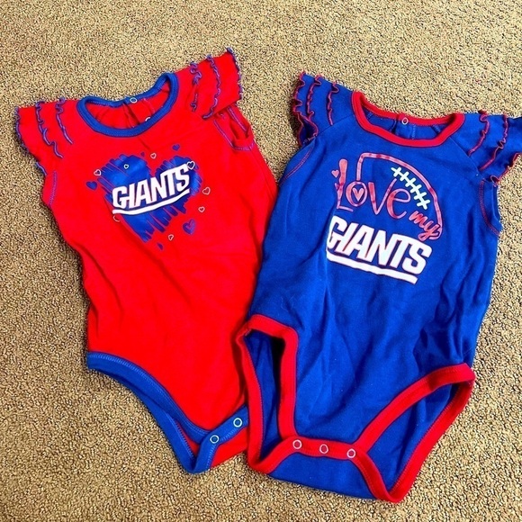 Bundle of 2 NFL NY Giants Girls Ruffle Short Sleeve Onesies Size 18 Months - Picture 1 of 3